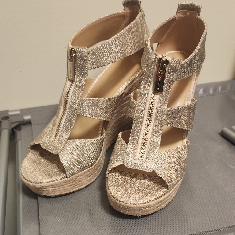 Michael Kors Gold Textured Wedge Sandals
